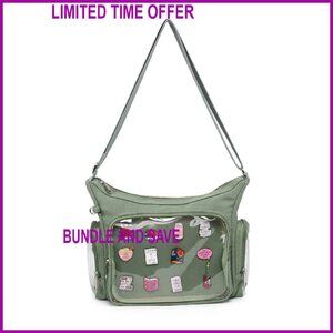Canvas Ita Crossbody Bag with Transparent Pockets for Anime Pins Display
